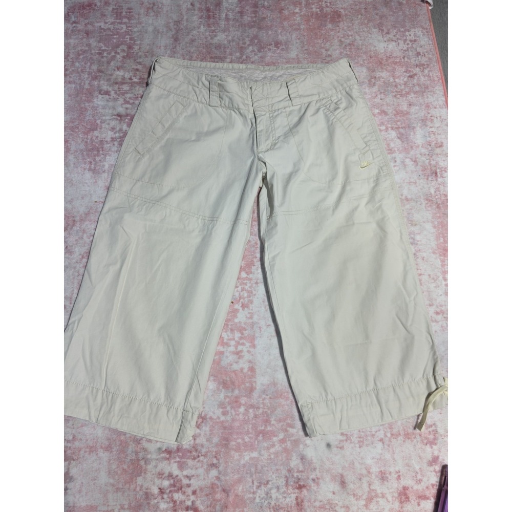 Nike Youth Girls Size M (8-10) Cream Beige Cotton Capri Crop Pants Drawstring... - Picture 1 of 9